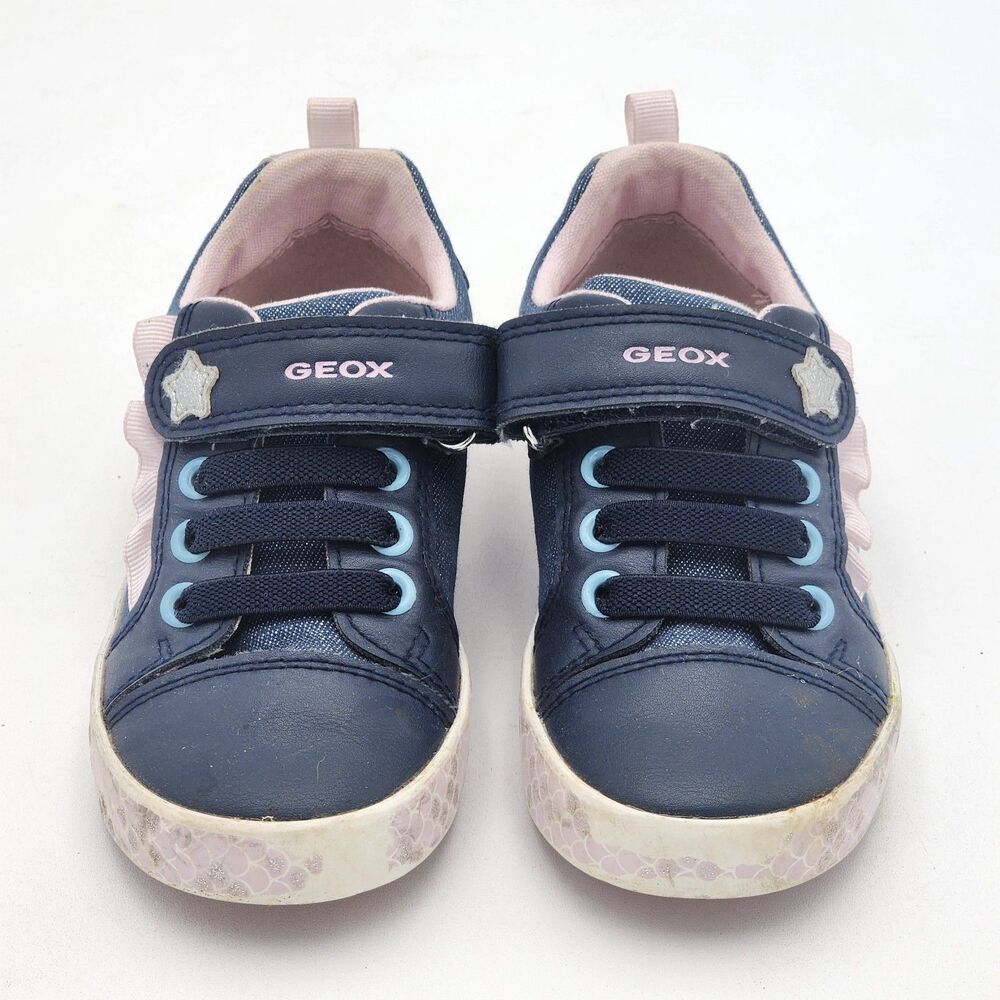 Geox B Kilwi Ruffle Stars Easy On Sneakers Pink Denim Navy Toddler's Size 9 US
